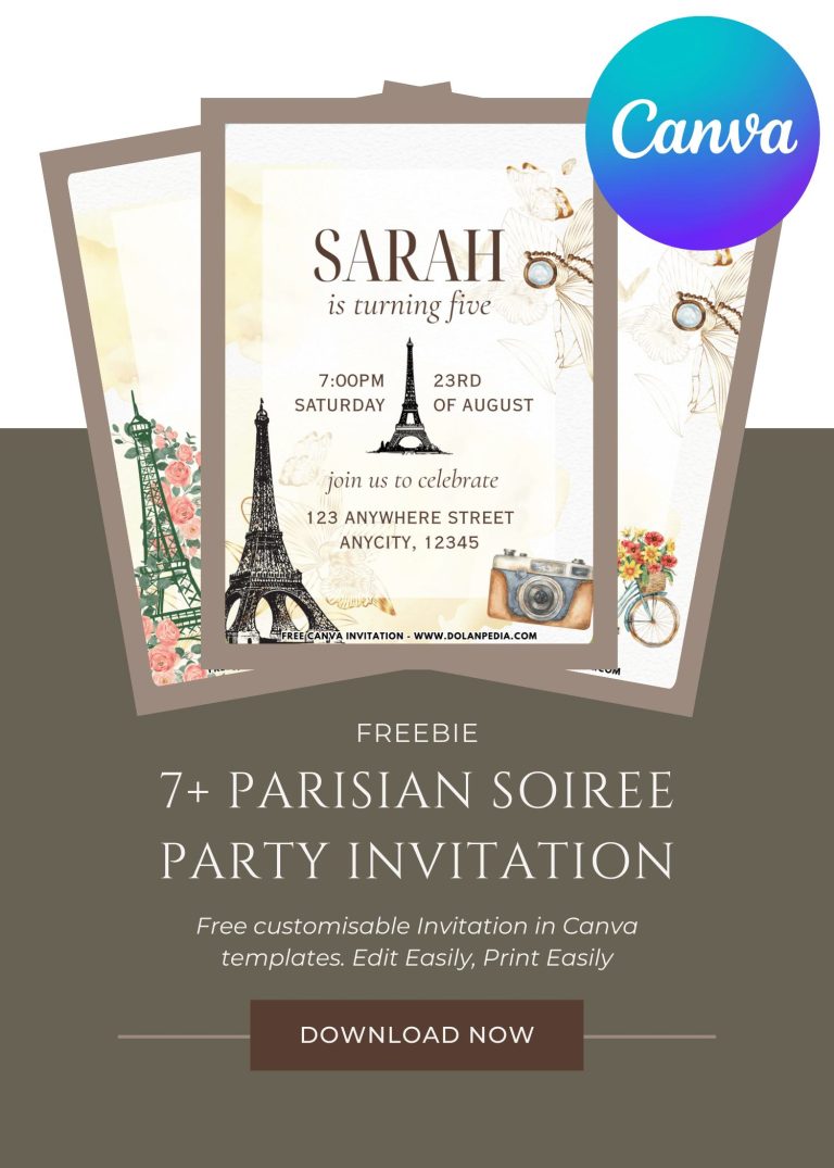 Free and Editable Paris Party Invitation Templates Made in Canva. Customize Online for free