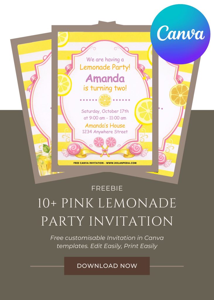 Free and Editable Lemonade Party Invitation Templates Made in Canva. Customize Online for free