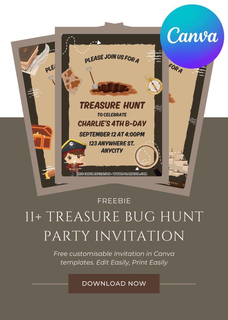 Free and Editable Cute Pirate Treasure Hunt Invitation Templates Made in Canva. Customize Online for free