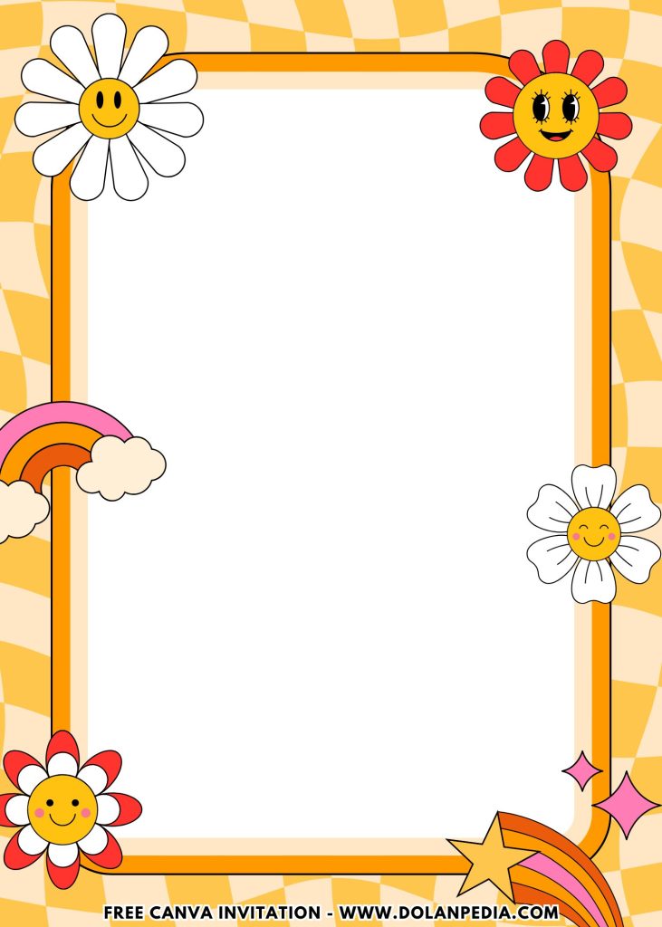 Free and Editable Groovy 70s Style Party Invitation Templates Made in Canva. Customize Online for free