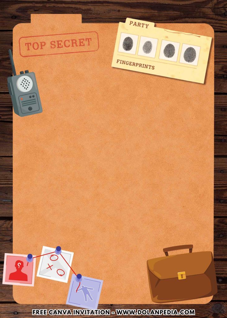 Free and Editable Spy Agent Detective Equipments Invitation Templates Made in Canva. Customize Online for free