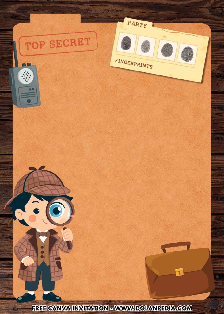 Free and Editable Cute Spy Agent Detective Invitation Templates Made in Canva. Customize Online for free
