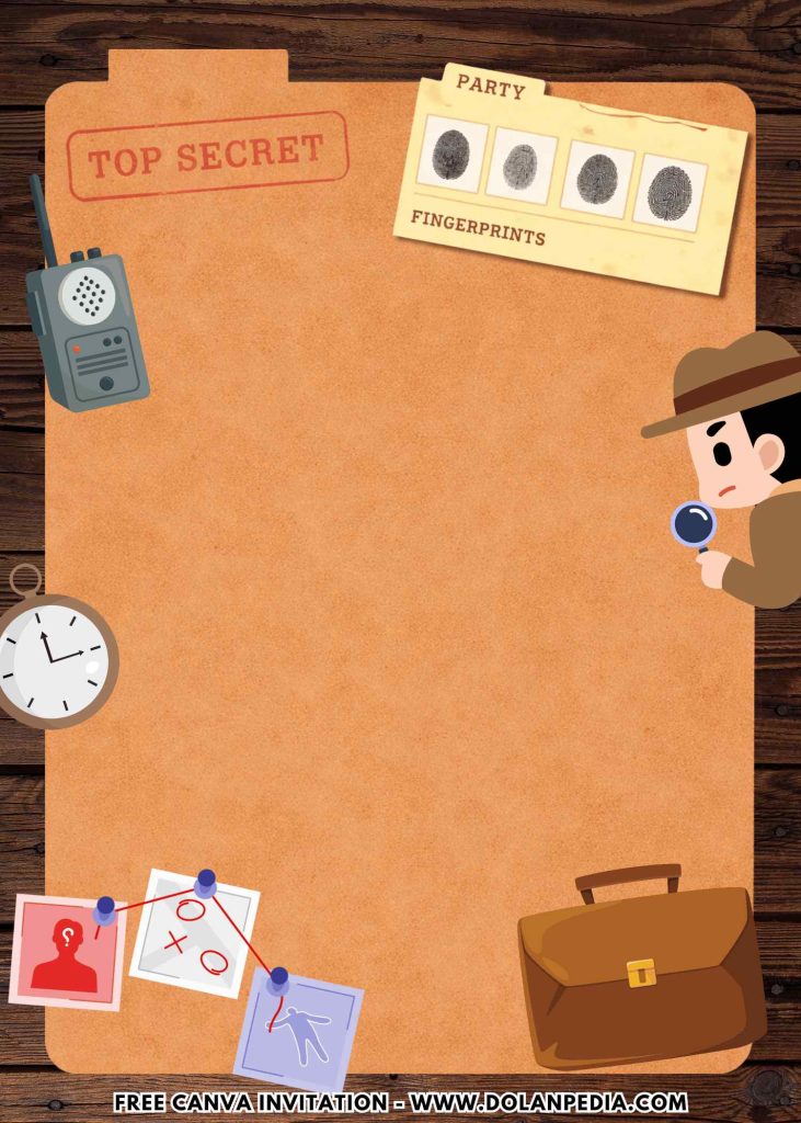 Free and Editable Adorable Spy Agent Detective Invitation Templates Made in Canva. Customize Online for free
