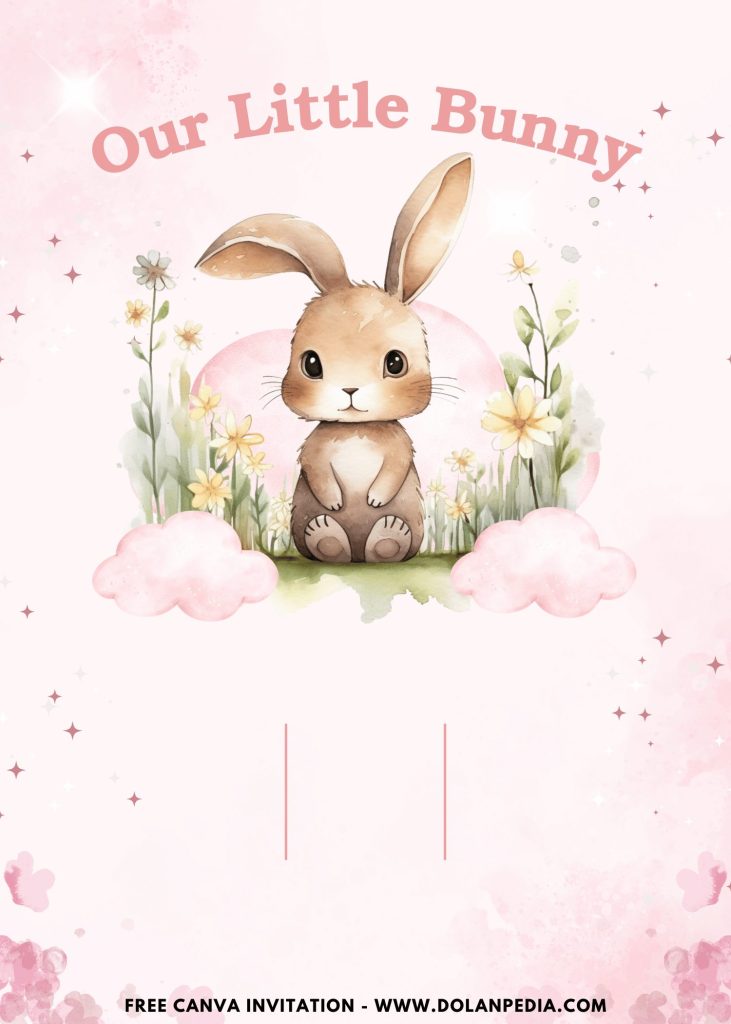 Free and Editable Dreamy Watercolor Bunny 1st Birthday Invitation Templates Made in Canva. Customize Online for free