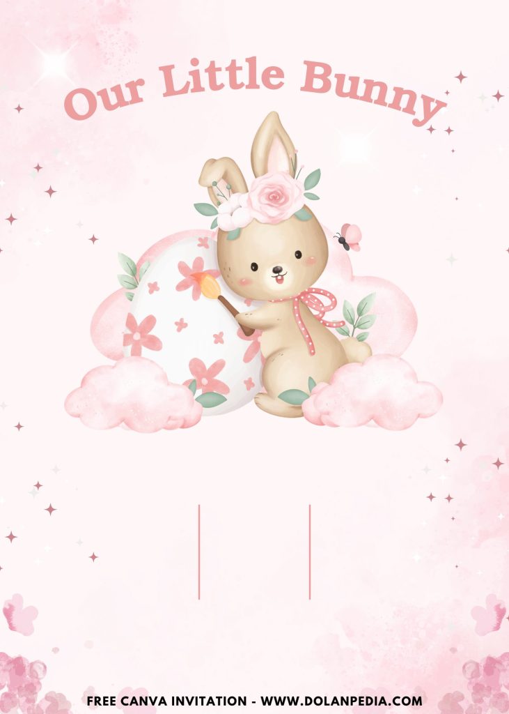 Free and Editable Chic Vintage Watercolor Bunny 1st Birthday Invitation Templates Made in Canva. Customize Online for free