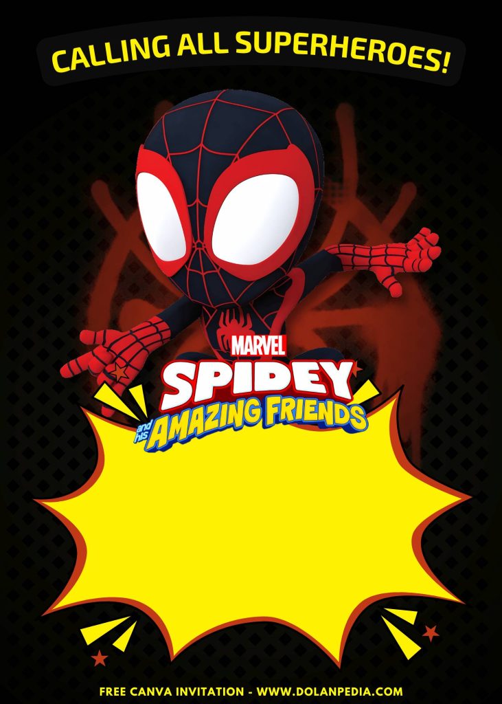 Free and Editable Spidey Miles Morales Graffiti Wall Invitation Templates Made in Canva. Customize Online for free