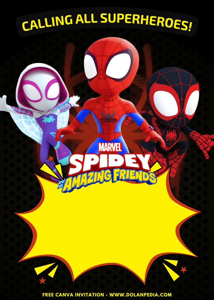Free and Editable Awesome Spidey And Friends Graffiti Wall Invitation Templates Made in Canva. Customize Online for free