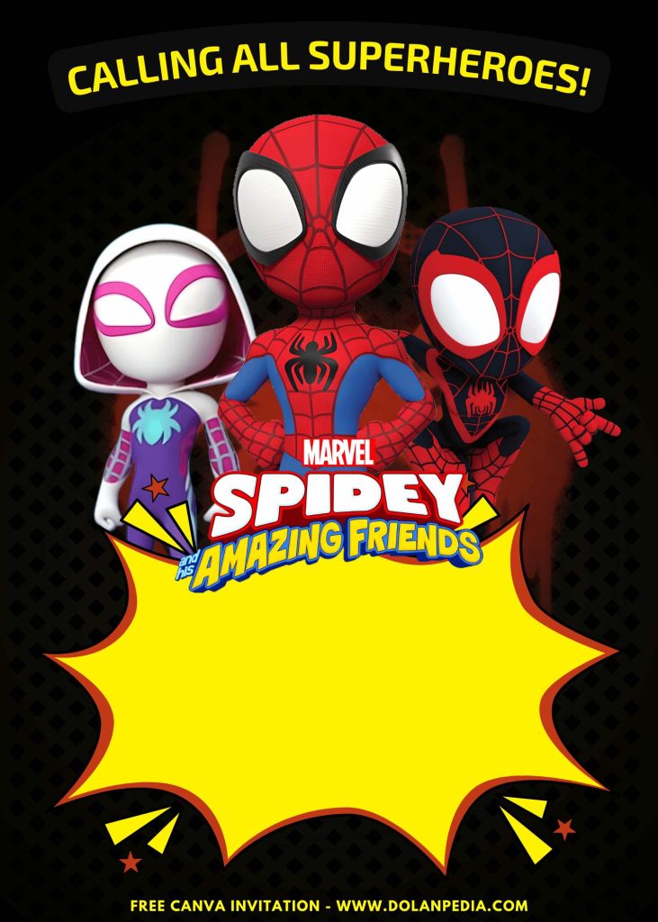 Free and Editable Spider-Man Miles Morales And Ghost Spider Birthday Invitation Templates Made in Canva. Customize Online for free