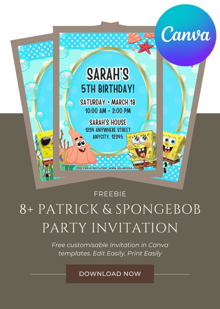 Free and Editable Sparkling Patrick And SpongeBob Invitation Templates Made in Canva. Customize Online for free