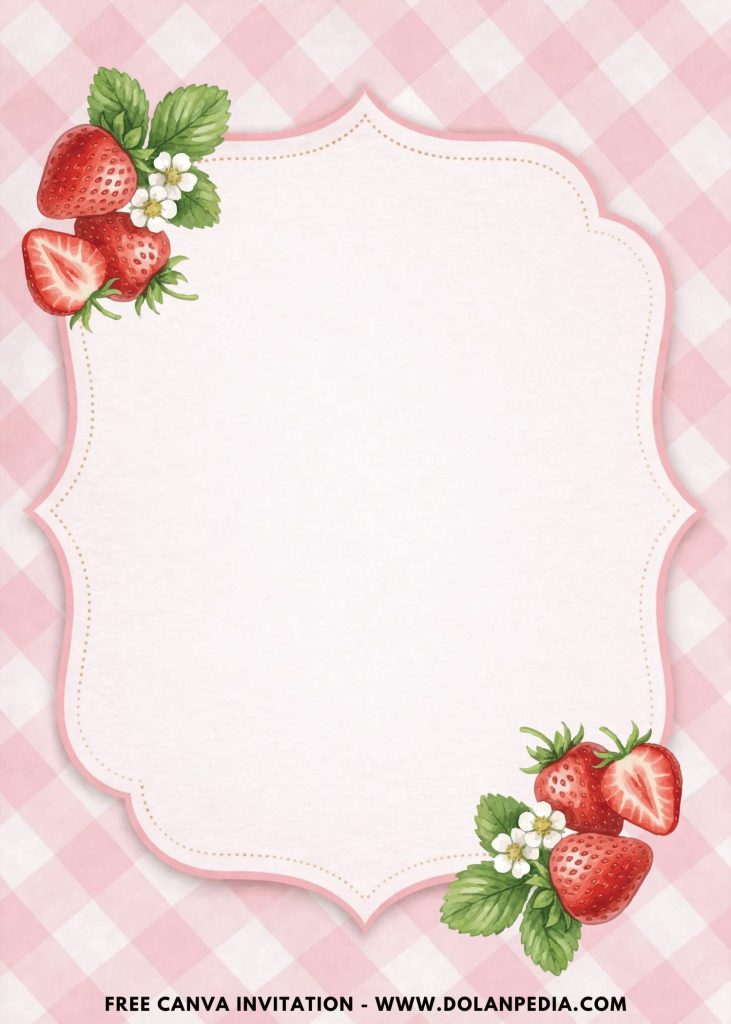Free and Editable Pink Gingham Strawberry 1st Birthday Invitation Templates Made in Canva. Customize Online for free