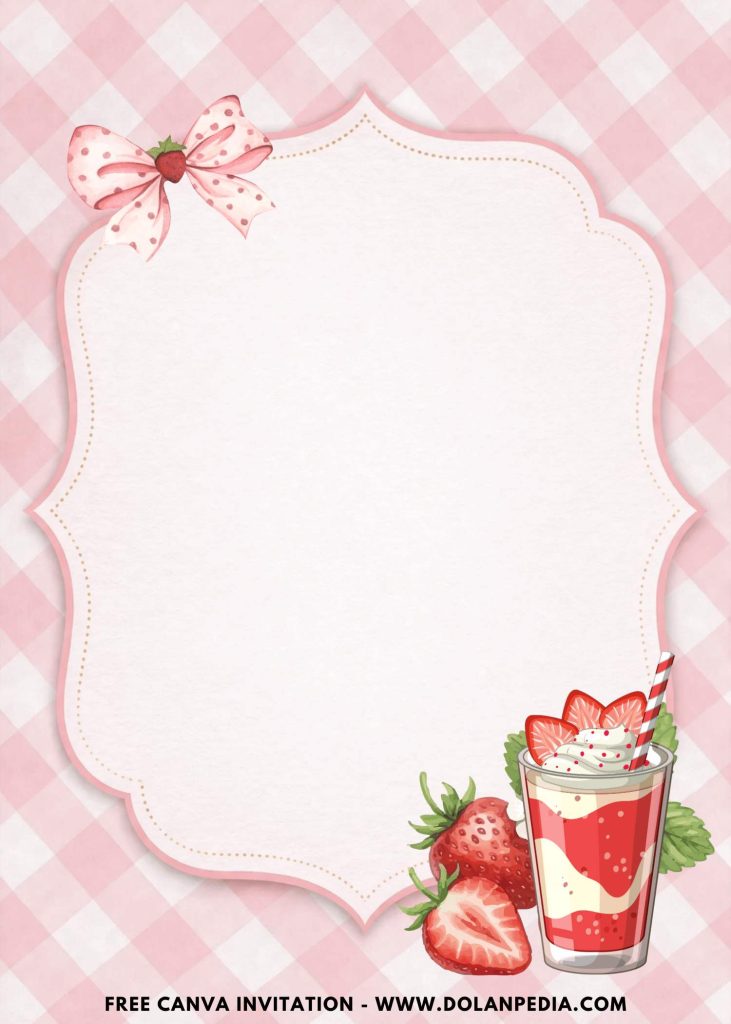 Free and Editable Strawberry Milkshake 1st Birthday Invitation Templates Made in Canva. Customize Online for free