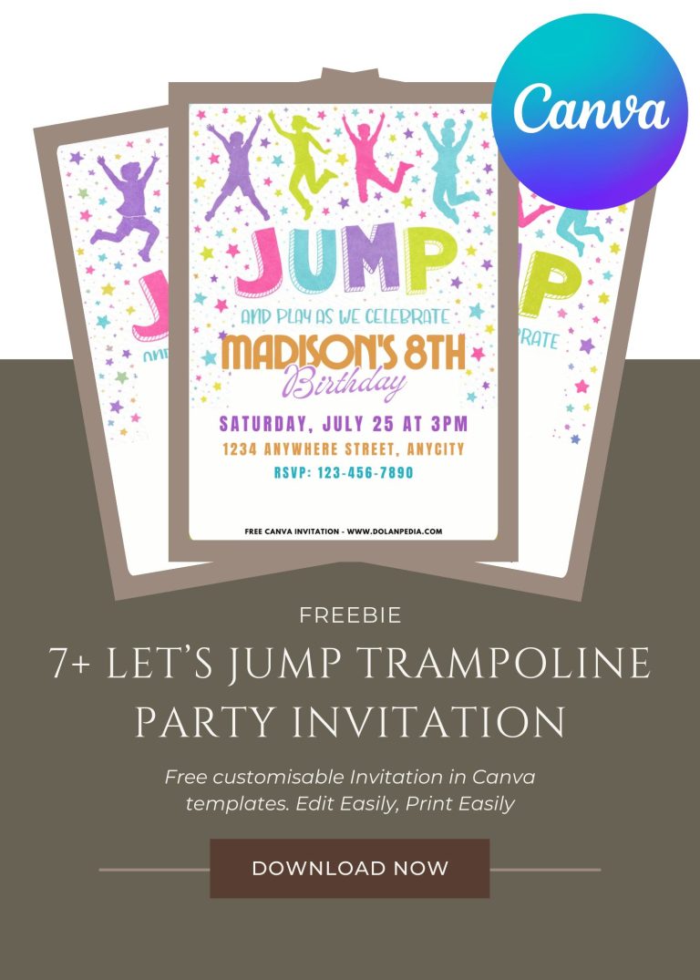 Free and Editable Let's Jump Trampoline Party Invitation Templates Made in Canva. Customize Online for free