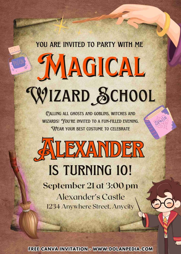 Free and Editable Wizard Party Invitation Templates Made in Canva. Customize Online for free