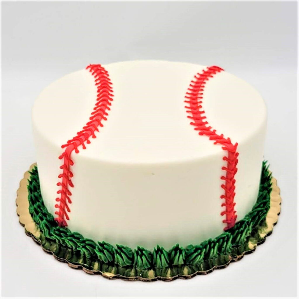 Baseball Birthday Cake with Red Stitching Details