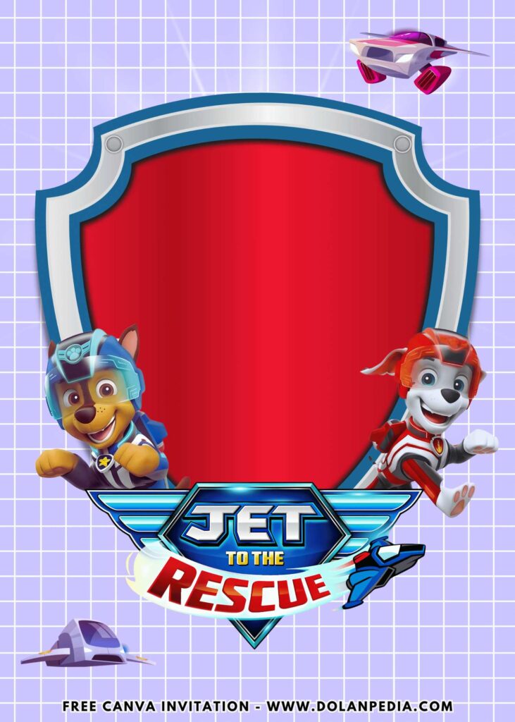 Free and Editable Cute Chase and Marshall Jet to the Rescue PAW Patrol Movie Birthday Invitation Templates Made in Canva. Customize Online for free