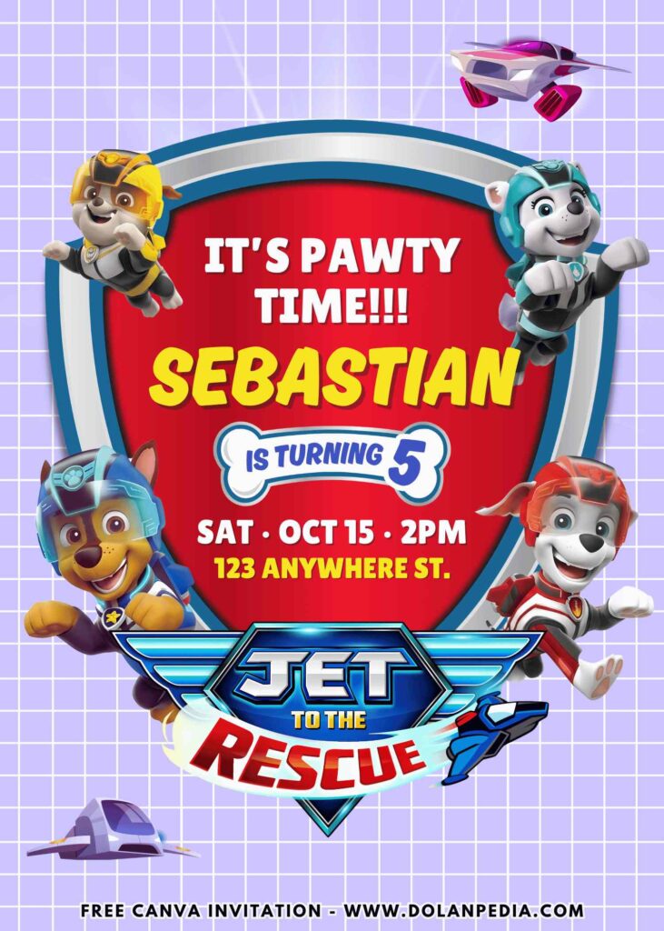 Free and Editable Jet to the Rescue PAW Patrol Birthday Invitation Templates Made in Canva. Customize Online for free
