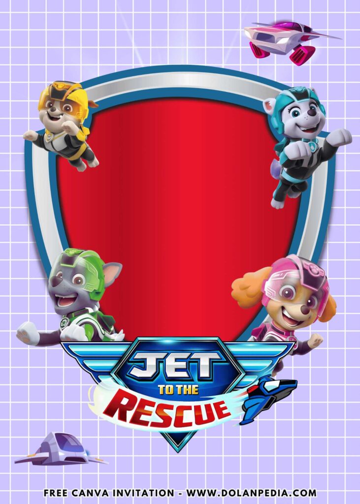 Free and Editable Marshall and Skye Jet to the Rescue PAW Patrol Movie Birthday Invitation Templates Made in Canva. Customize Online for free