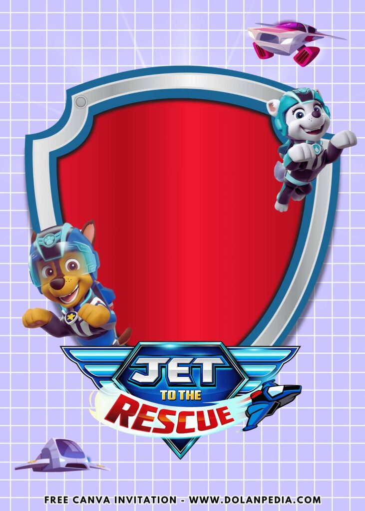 Free and Editable Chase and Marshall Jet to the Rescue PAW Patrol Movie Birthday Invitation Templates Made in Canva. Customize Online for free