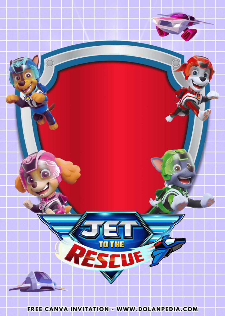 Free and Editable Cute Jet to the Rescue PAW Patrol Movie Birthday Invitation Templates Made in Canva. Customize Online for free