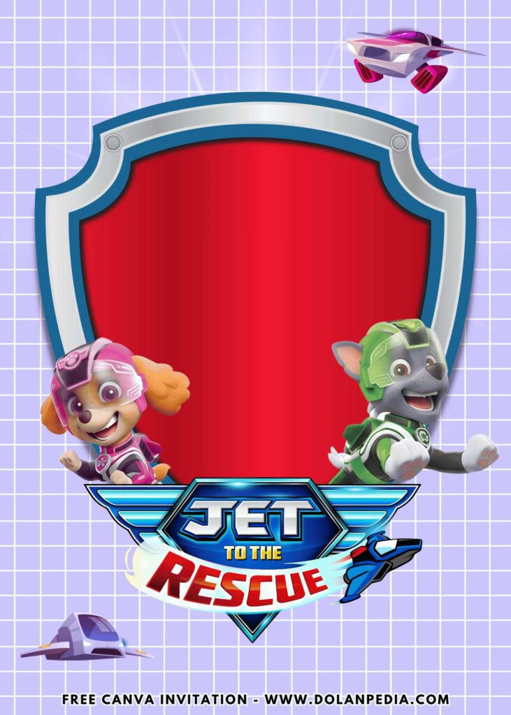 Free and Editable Skye and Rocky Jet to the Rescue PAW Patrol Movie Birthday Invitation Templates Made in Canva. Customize Online for free