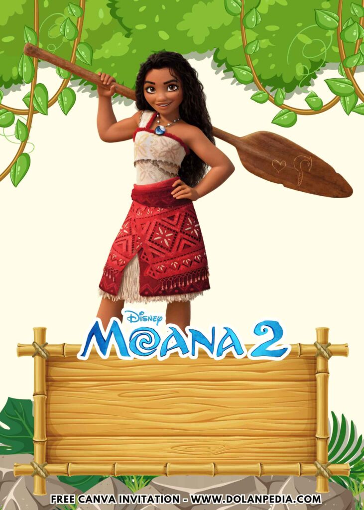 Free and Editable Lovely Cute Disney Moana Princess Birthday Invitation Templates Made in Canva. Customize Online for free