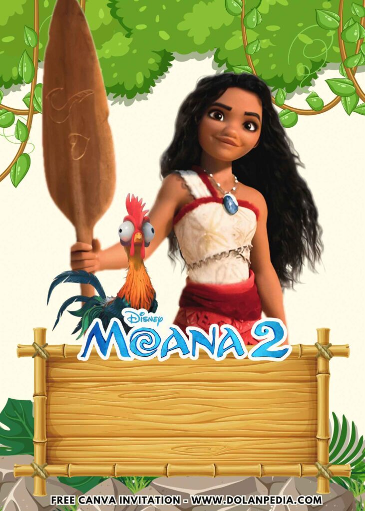 Free and Editable Fun Disney Moana Princess Birthday Invitation Templates Made in Canva. Customize Online for free