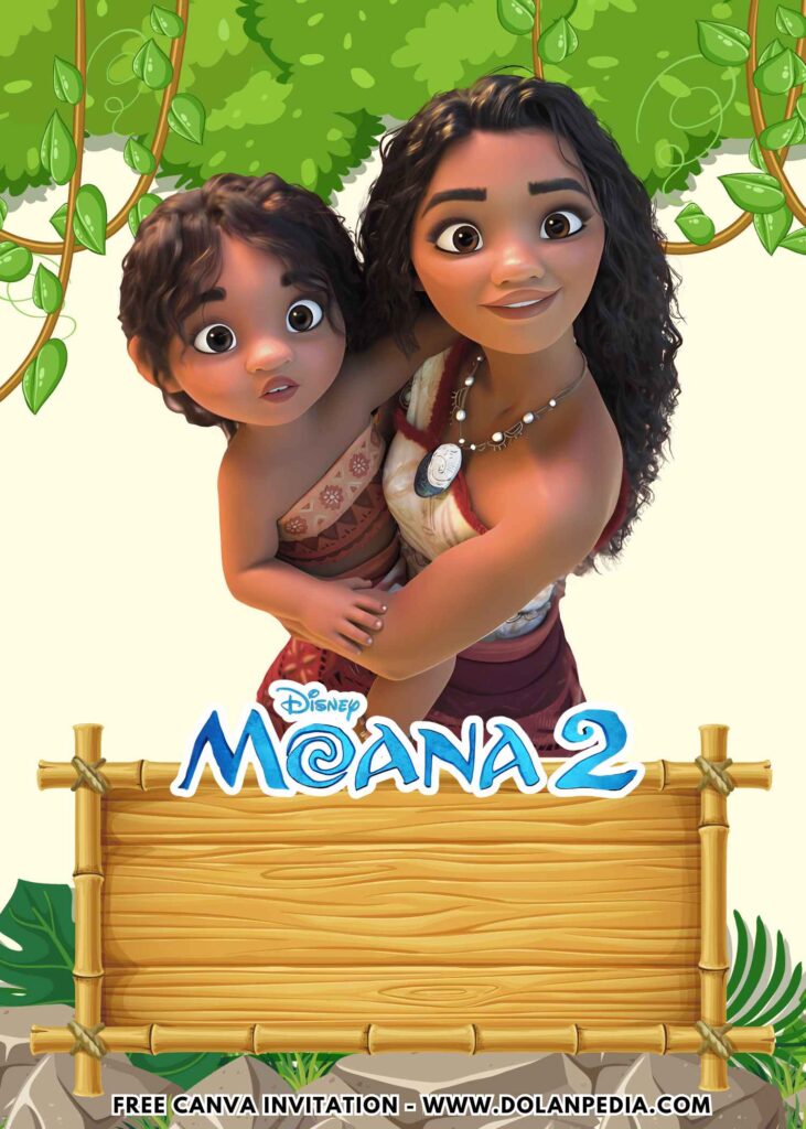 Free and Editable Disney Moana and Simea Princess Birthday Invitation Templates Made in Canva. Customize Online for free