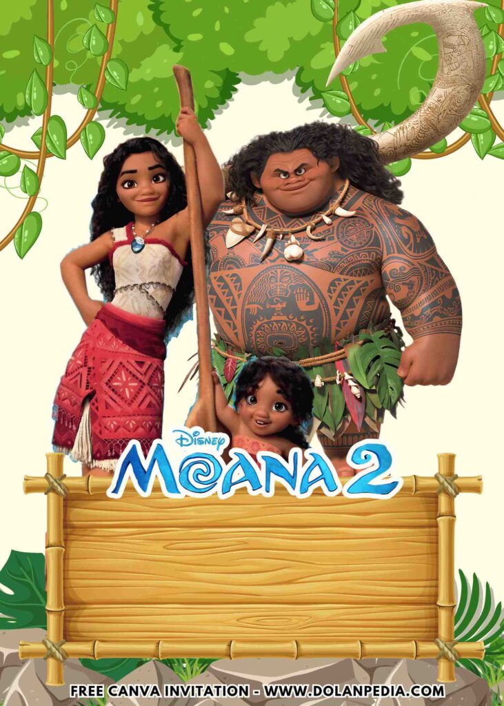 Free and Editable Disney Moana and Maui Princess Birthday Invitation Templates Made in Canva. Customize Online for free