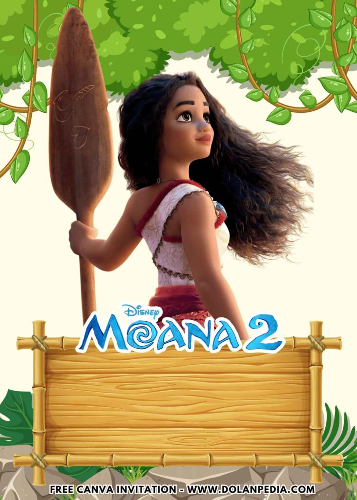 Free and Editable Cute Disney Moana Princess Birthday Invitation Templates Made in Canva. Customize Online for free