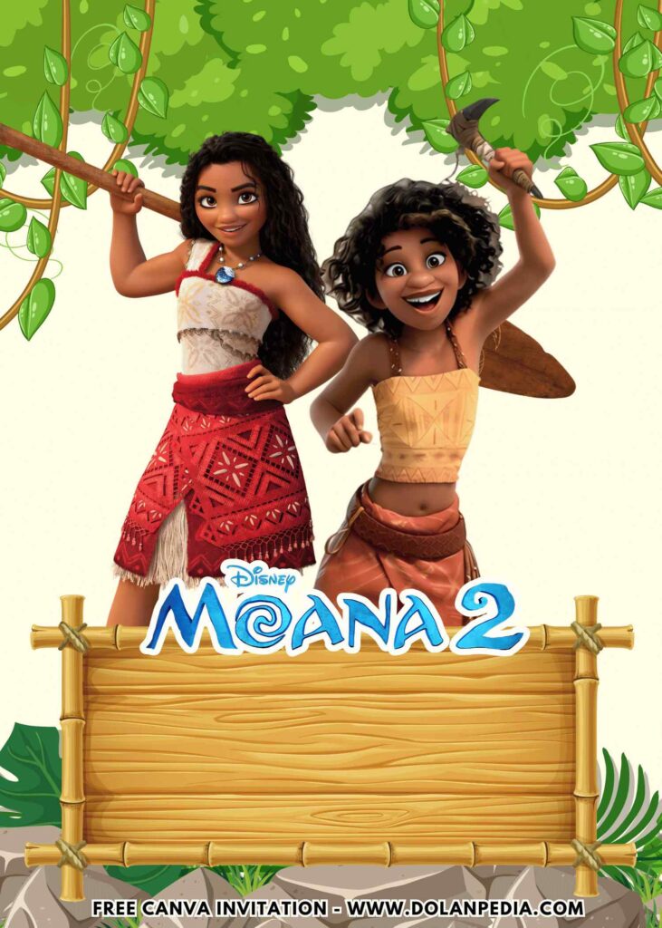 Free and Editable Disney Moana and Loto Princess Birthday Invitation Templates Made in Canva. Customize Online for free