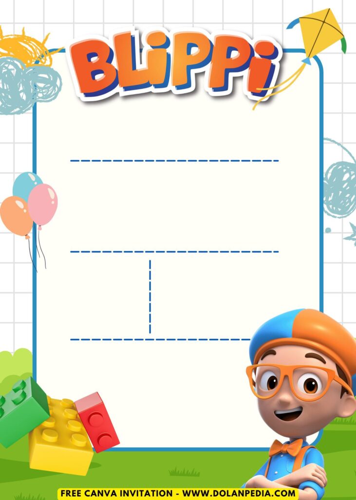 Free and Editable Backyard Super Fun Blippi Kids Birthday Invitation Templates Made in Canva. Customize Online for free