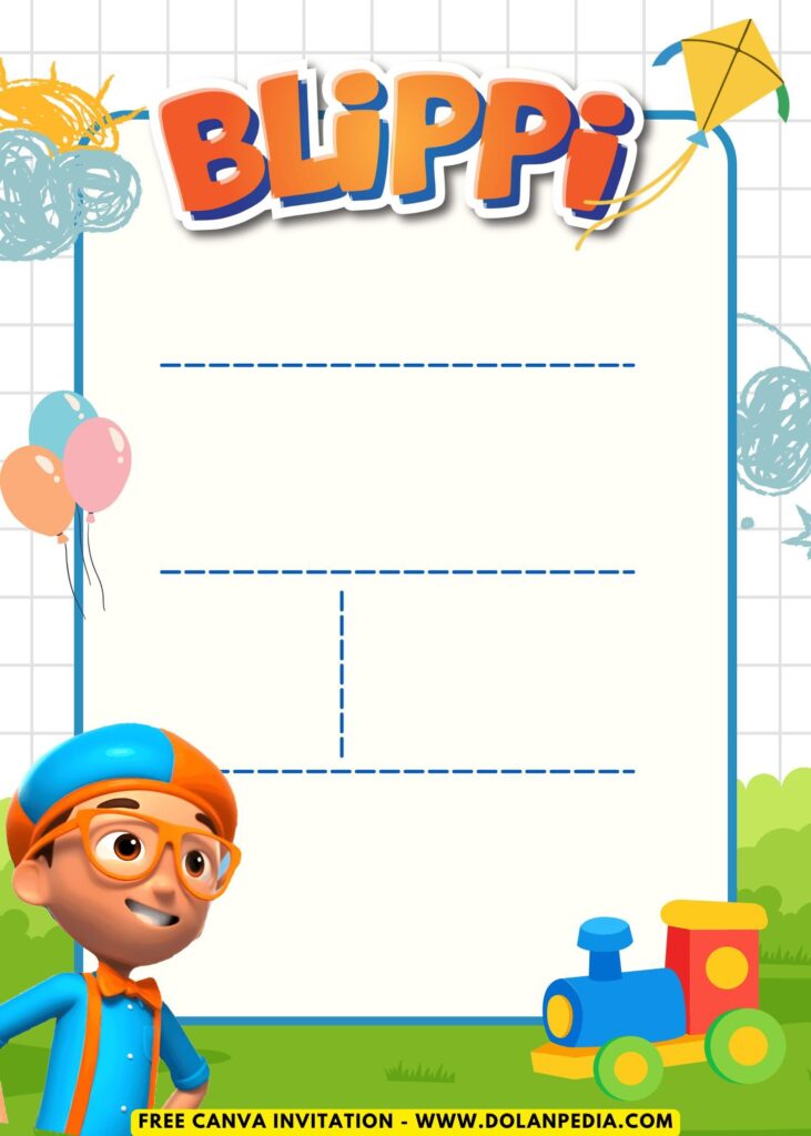 Free and Editable Picnic Super Fun Blippi Kids Birthday Invitation Templates Made in Canva. Customize Online for free