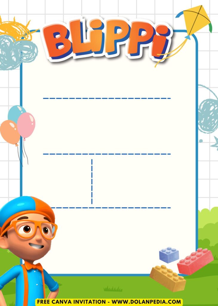 Free and Editable Simply Cute Super Fun Blippi Kids Birthday Invitation Templates Made in Canva. Customize Online for free