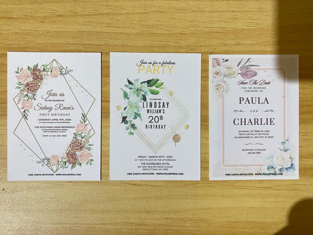 Preview of Stunning Botanical Gardenia 20th Birthday, Blush Vintage Rose Wedding, and Greenery Gold Wedding Invitation Printed on 5x7 250gsm 80lb Matte Cardstock Papers