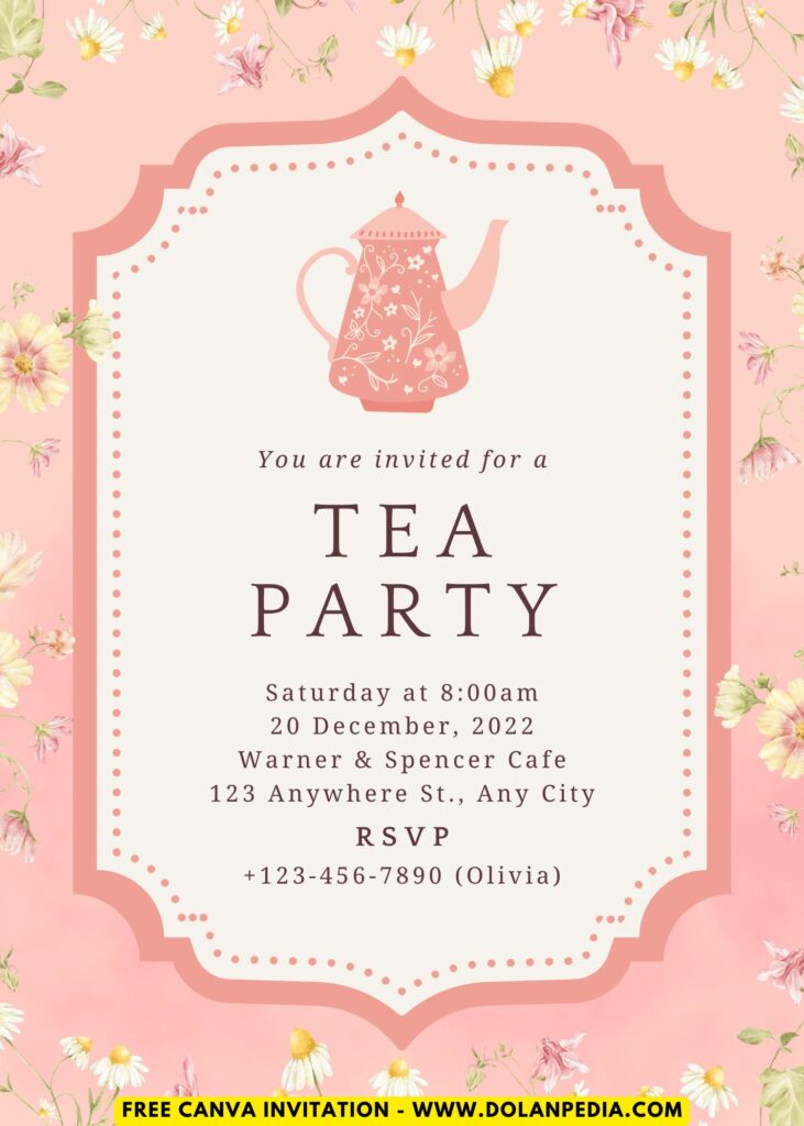 Free and Editable Backyard Floral Tea Party Birthday Invitation Templates Made in Canva. Customize Online for free