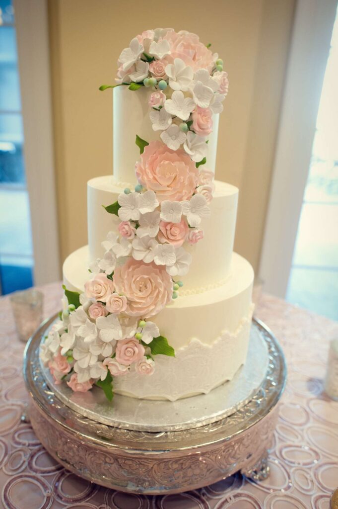 elegant white sakura wedding cake