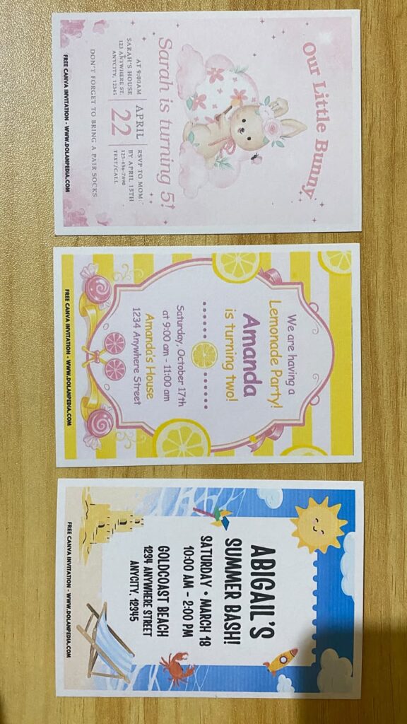 Preview of Summer Fresh Lemonade & Orange, Summer Beach Bash, and Bunny First Birthday Invitation Printed on 5x7 A7 250gsm 80lb Matte Cardstock Papers