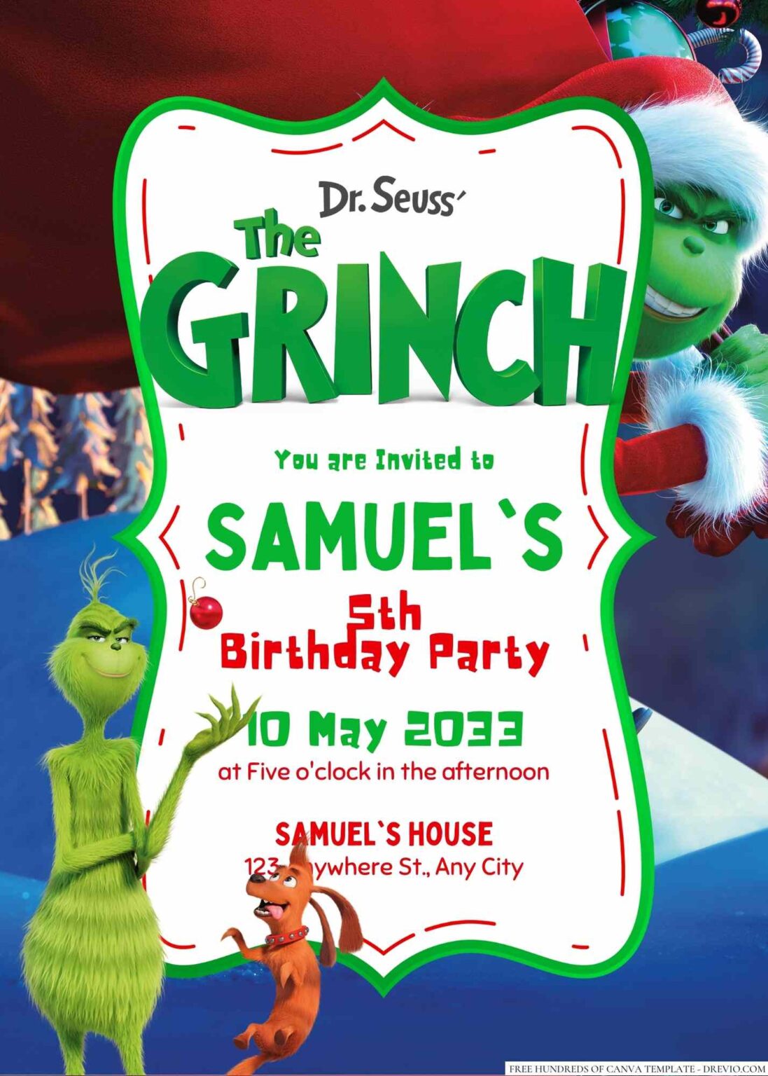 FREE The Grinch Birthday Invitation Templates