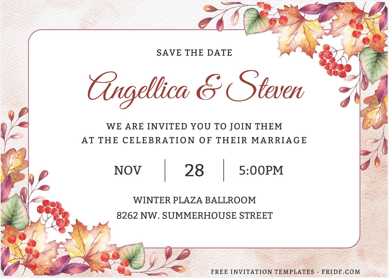(Free Editable PDF) Beauty Of Autumn Wedding Invitation Templates