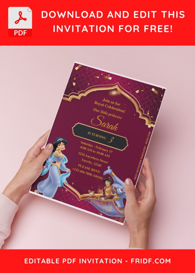 (Free Editable PDF) Shimmering And Shining Aladdin Birthday Invitation ...