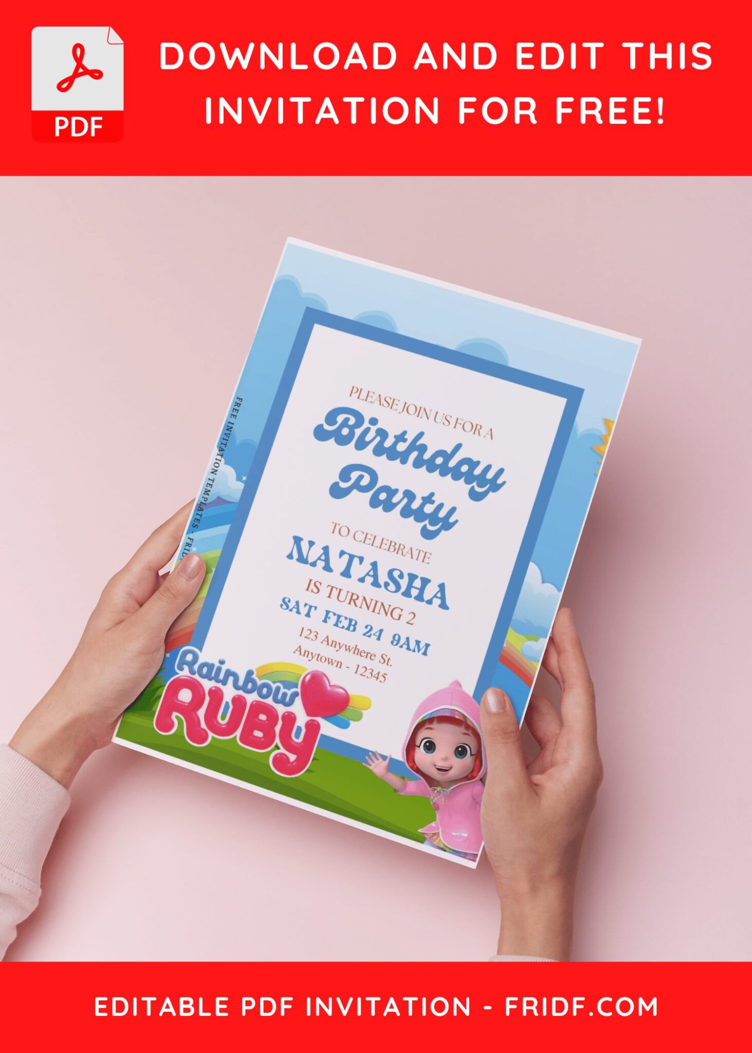 (Free Editable PDF) Charming Rainbow Ruby Birthday Invitation Templates ...