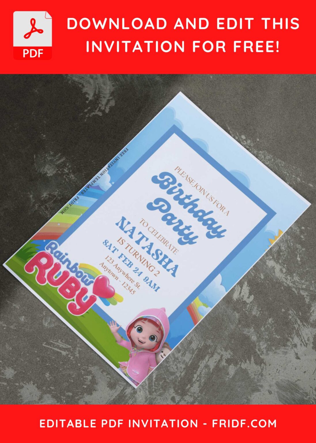 (Free Editable PDF) Charming Rainbow Ruby Birthday Invitation Templates ...