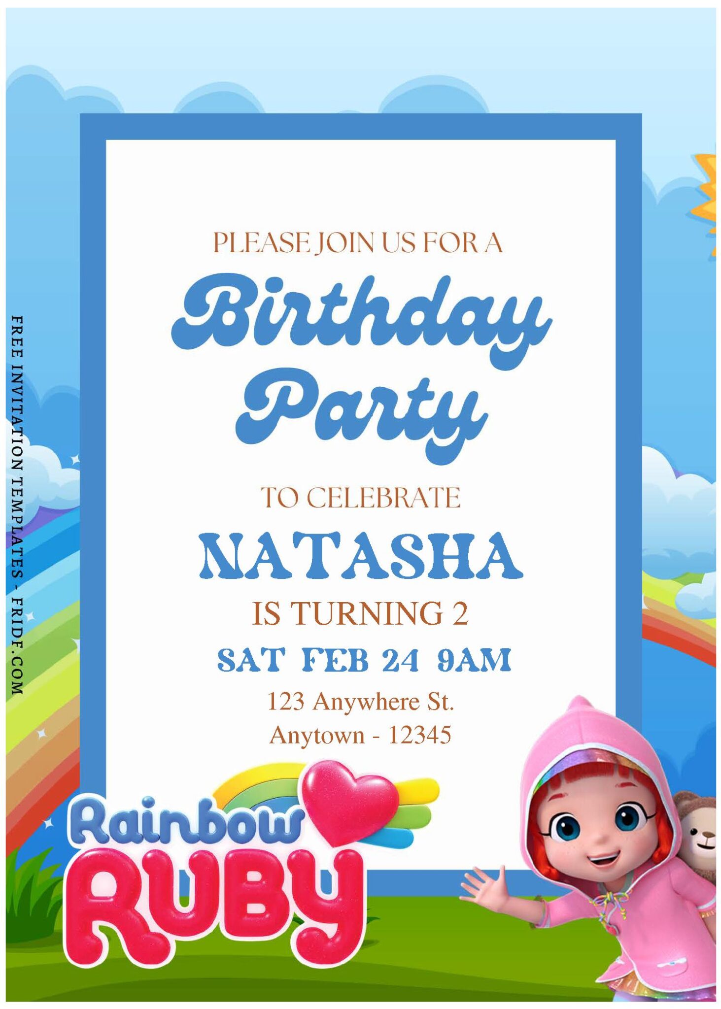 (Free Editable PDF) Charming Rainbow Ruby Birthday Invitation Templates ...