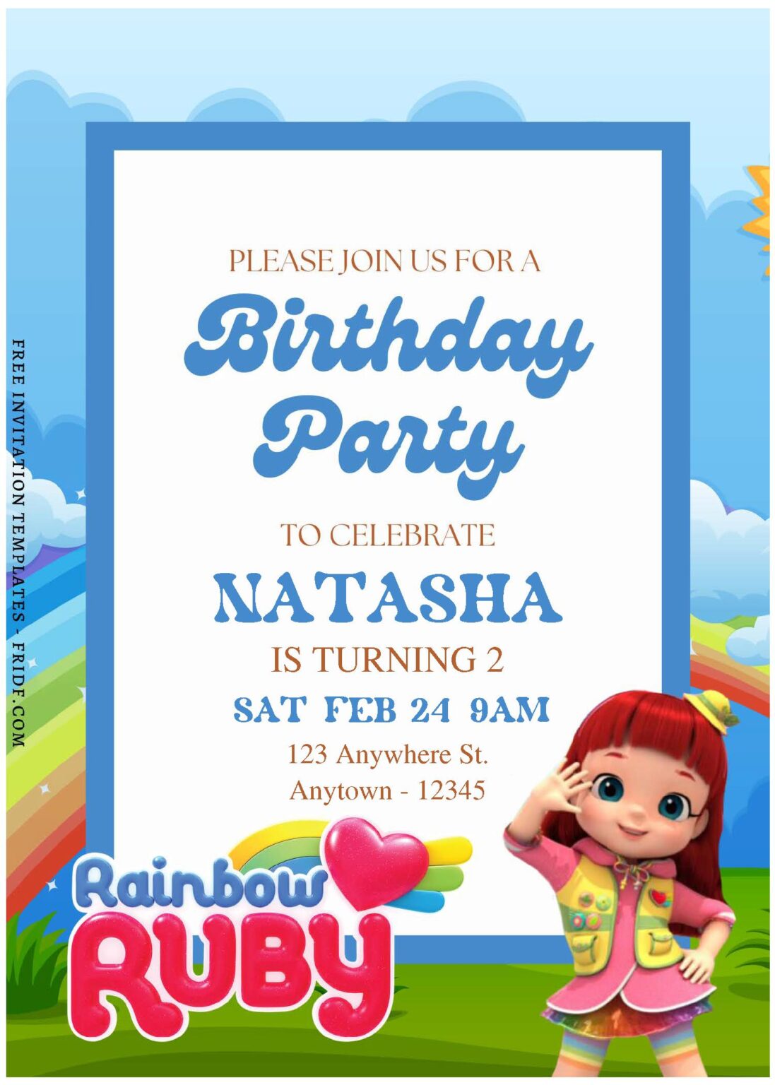 (Free Editable PDF) Charming Rainbow Ruby Birthday Invitation Templates ...