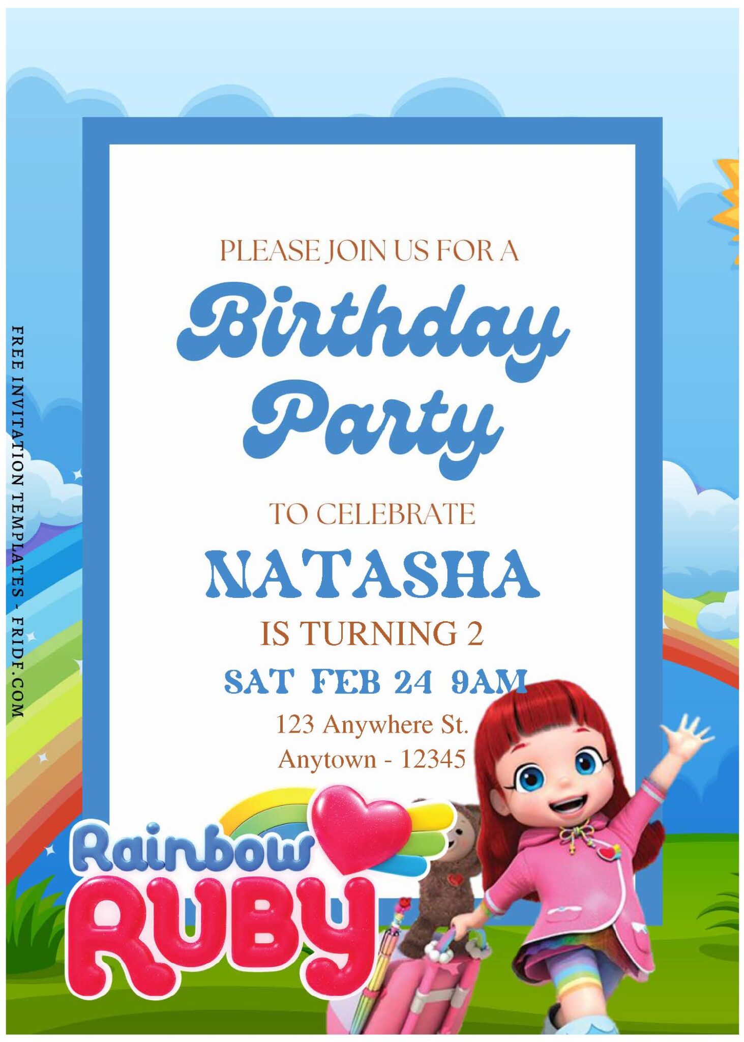 (Free Editable PDF) Charming Rainbow Ruby Birthday Invitation Templates ...