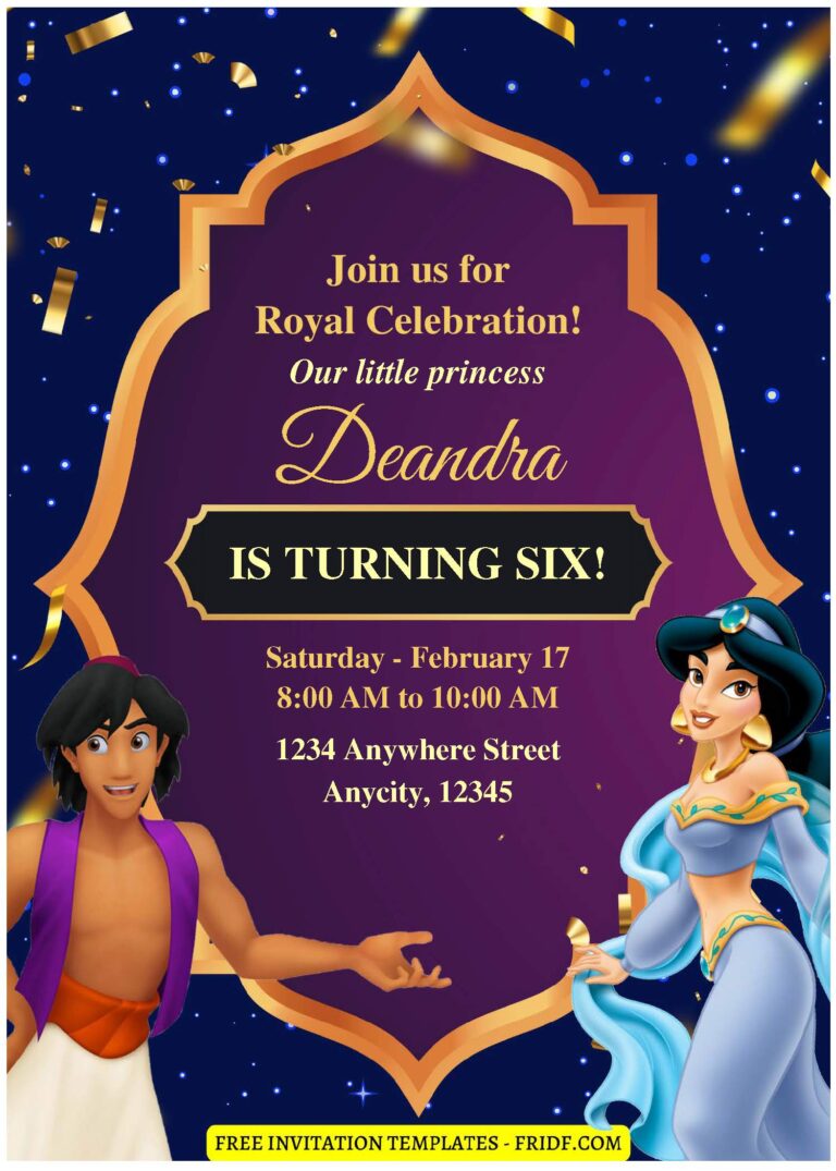 (Easily Edit PDF Invitation) Sparkling Aladdin Birthday Invitation ...