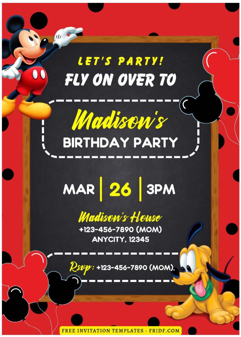 (Easily Edit PDF Invitation) Lovely Mickey Mouse Birthday Invitation ...