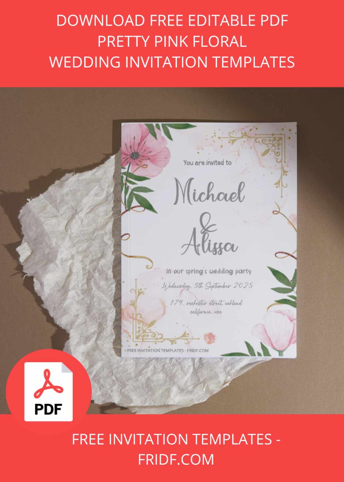 FREE PDF Invitation - Pink Spring Floral Wedding Invitation Templates ...