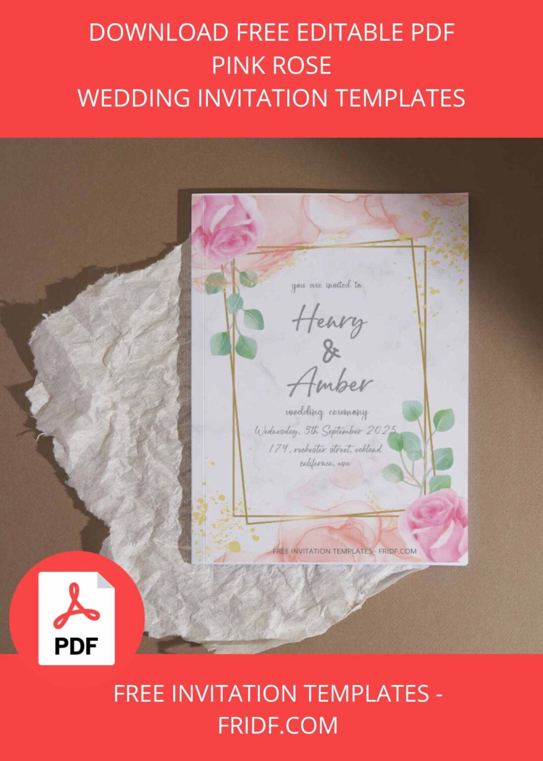 Pink Roses Invite FREE PDF Invitation - Pink Roses Wedding Invitation Templates - fridf ...