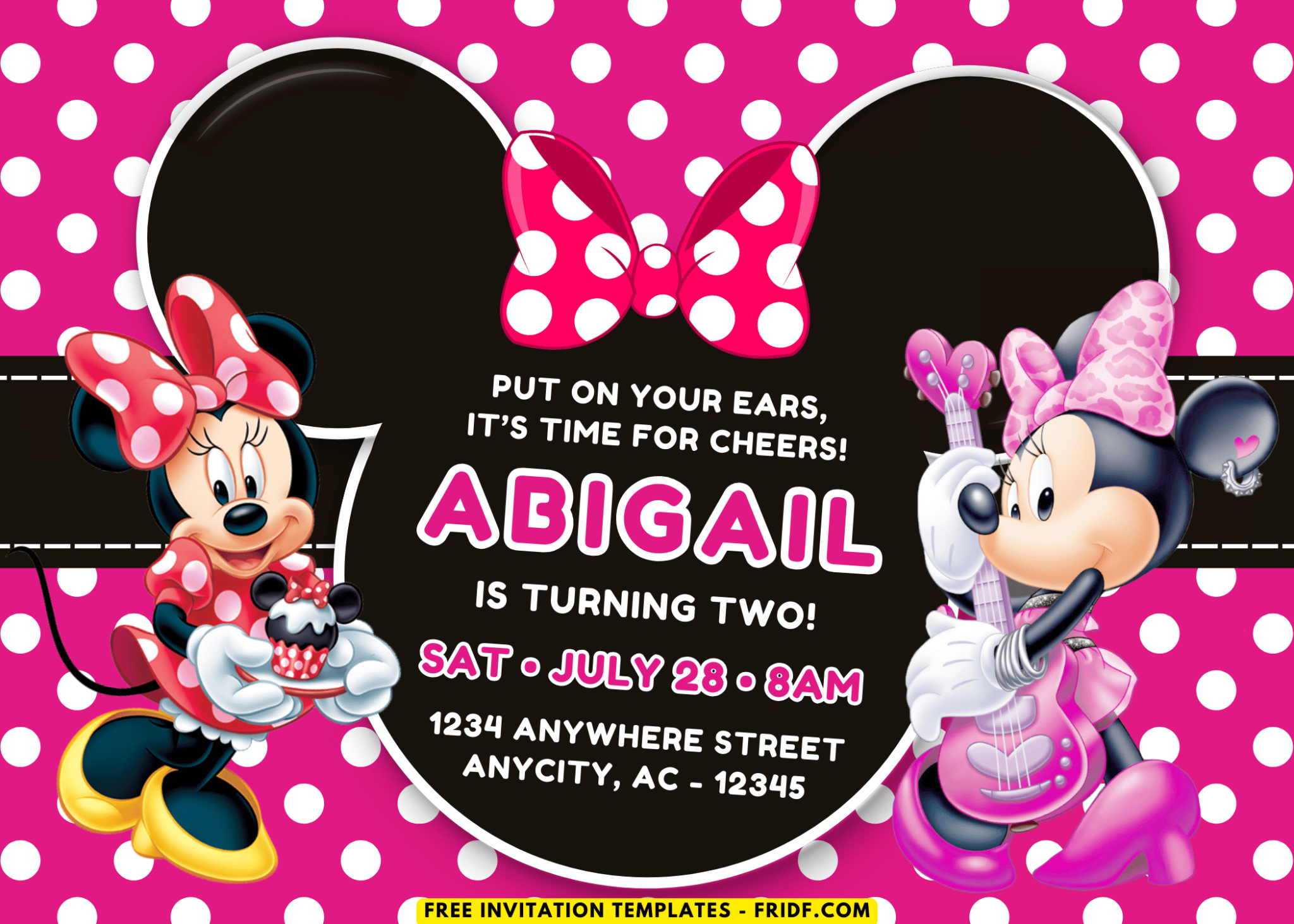 (Free Canva Template) Pink Fiesta Minnie Mouse Birthday Party Kits ...